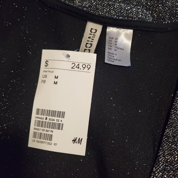 NWT H&M Divided Black With Silver Sparkles Wrap Tie Short Dress Size Med Ret $25 - Picture 7 of 11